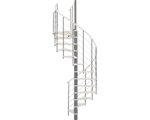 Pertura Spindeltreppe Skaia Buche massiv Ø 120 cm Weiß 12 Stufen 13 Steigungen Wendeltreppe mit Geländer und zentraler Säule