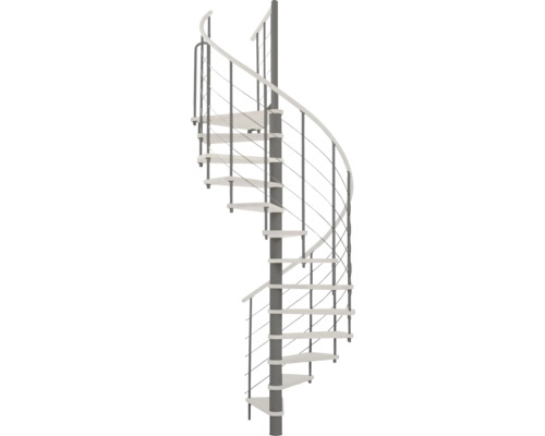 Pertura Spindeltreppe Skaia Buche massiv Ø 160 cm Weiß 12 Stufen 13 Steigungen Wendeltreppe mit Metallgeländer und Stufen