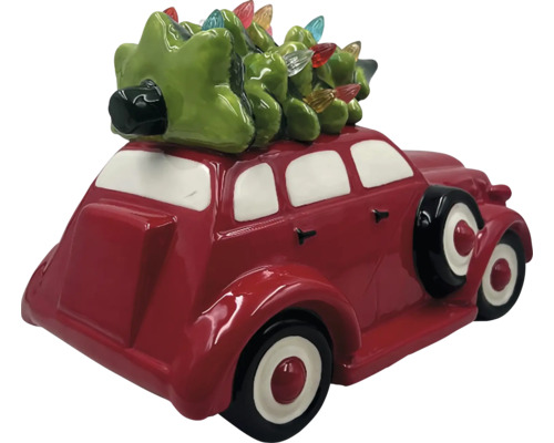 Dekorative rote Auto-Figur mit Weihnachtsbaum und Lichtern