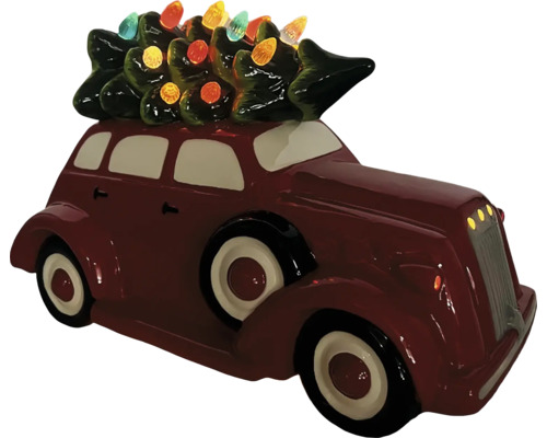 Dekorative rote Auto-Figur mit Weihnachtsbaum und Lichtern
