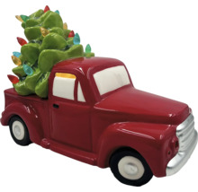 Dekorative rote Pickup-Figur mit Weihnachtsbaum auf der Ladefläche