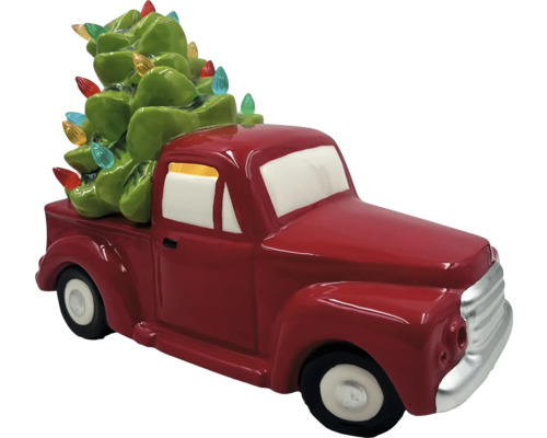 Dekorative rote Pickup-Figur mit Weihnachtsbaum auf der Ladefläche