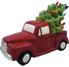 Dekorative rote Pickup-Truck-Figur mit Weihnachtsbaum und Lichtern