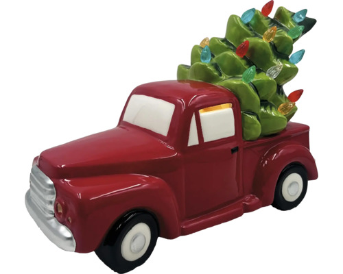 Dekorative rote Pickup-Truck-Figur mit Weihnachtsbaum und Lichtern
