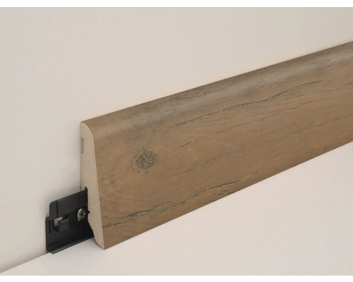 Sockelleiste mit Holzdekor und Befestigungsclip