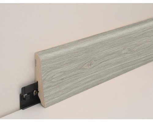 Sockelleiste mit Befestigungsclip zur Bodenmontage.