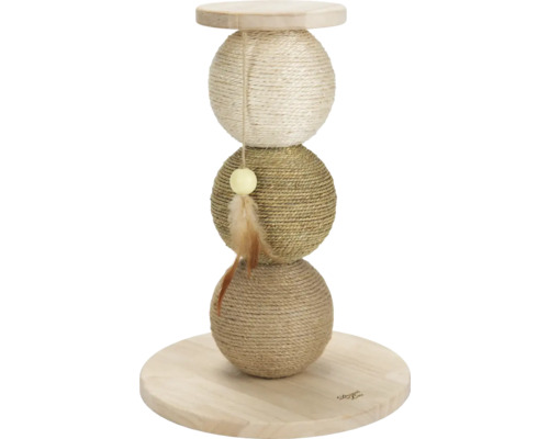 Katzenkratzbaum mit drei Sisalballen und Spielzeug