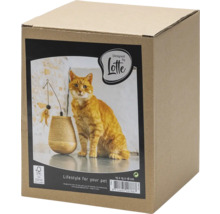 Kartonverpackung mit Abbildung eines Katzenspielzeugs und einer Katze