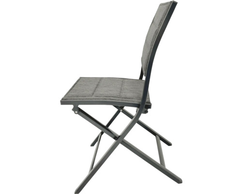 Klappbarer Gartenstuhl mit Textilbezug.