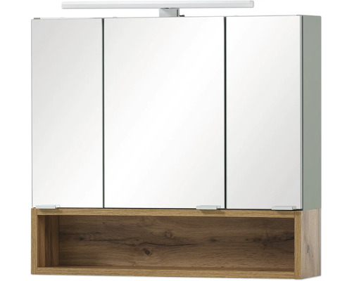 LED-Spiegelschrank Möbelpartner Smilla 3-türig 64,6x16x64,6 cm salbei Eiche Landhaus