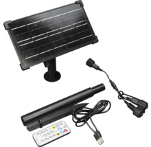 Solarpanel mit Erdspieß, USB-Kabel und Fernbedienung