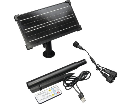Solarpanel mit Erdspieß, USB-Kabel und Fernbedienung