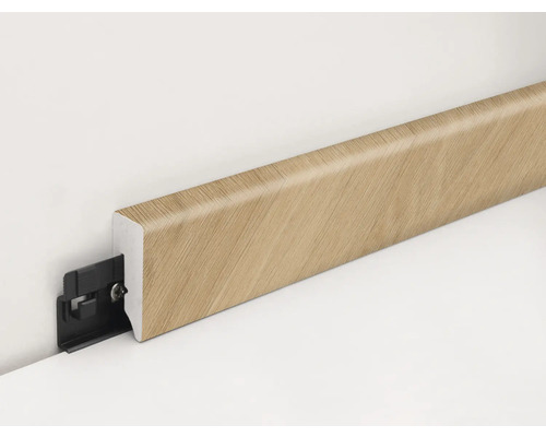 Sockelleiste aus Holz mit Befestigungsclip zur Wandmontage