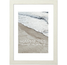Gerahmtes Bild mit dem Motiv Strand und der Aufschrift Happiness Comes in Waves