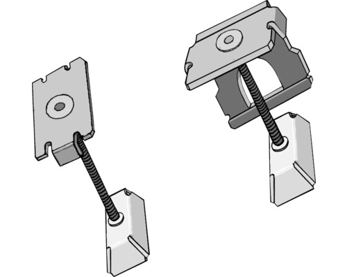 Zwei Metalldachziegelhalter mit Schraube.