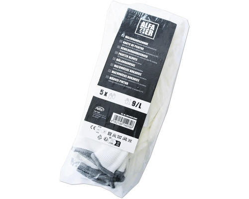 Verpackung mit fünf Paar Malerhandschuhen in Größe L