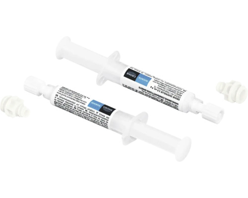 Zwei Grohe Quickglue Klebstoffspritzen mit Adapter