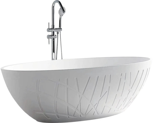 Freistehende Badewanne Sanotechnik Las Vegas 170x80x56 cm weiß strukturiert glänzend Freistehende Badewanne mit Armatur und modernem Design