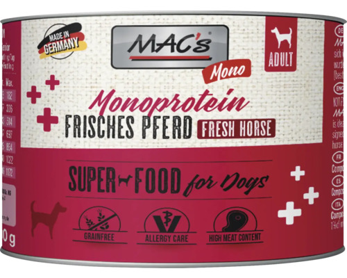 Hundefutter nass MAC´s DOG Mono Sensitive Pferd Pur 200 g getreidefrei, Monoprotein Hundefutter nass MAC´s DOG Mono Sensitive Pferd Pur 200 g getreidefrei, Monoprotein