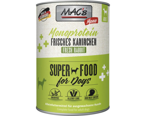 Hundefutter nass MAC´s DOG Mono Sensitive Kaninchen 400 g getreidefrei, Monoprotein Hundefutter nass MAC´s DOG Mono Sensitive Kaninchen 400 g getreidefrei, Monoprotein