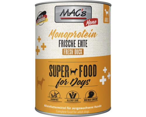 Hundefutter nass MAC´s DOG Mono Sensitiv Ente 800 g getreidefrei, Monoprotein Hundefutter nass MAC´s DOG Mono Sensitiv Ente 800 g getreidefrei, Monoprotein
