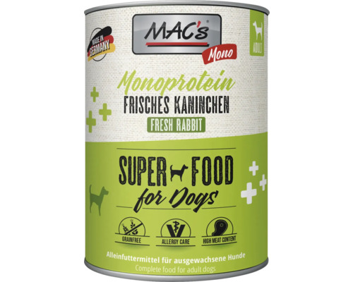 Hundefutter nass MAC´s DOG Mono Sensitiv Kaninchen 800 g getreidefrei, Monoprotein Hundefutter nass MAC´s DOG Mono Sensitiv Kaninchen 800 g getreidefrei, Monoprotein