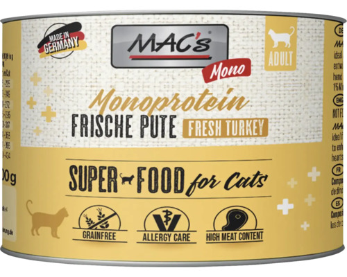 Katzenfutter nass MAC´s CAT Mono Sensitive Pute mit Karotte 200 g getreidefrei, Monoprotein Katzenfutter nass MAC´s CAT Mono Sensitive Pute mit Karotte 200 g getreidefrei, Monoprotein