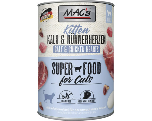 Katzenfutter nass MAC´s CAT Kitten Kalb und Hühnerherzen 400 g getreidefrei Katzenfutter nass MAC´s CAT Kitten Kalb und Hühnerherzen 400 g getreidefrei