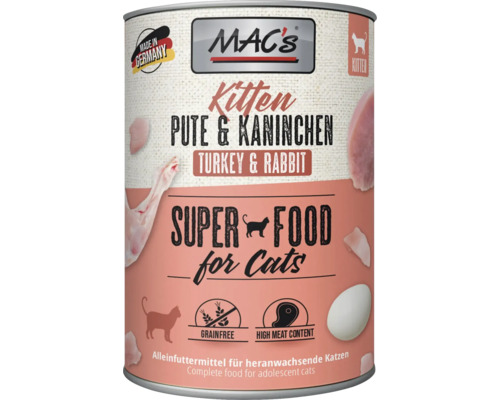 Katzenfutter nass MAC´s CAT Kitten Pute und Kaninchen 400 g getreidefrei Katzenfutter nass MAC´s CAT Kitten Pute und Kaninchen 400 g getreidefrei