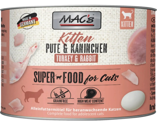 Katzenfutter nass MAC´s CAT Kitten Pute und Kaninchen 200 g getreidefrei Katzenfutter nass MAC´s CAT Kitten Pute und Kaninchen 200 g getreidefrei