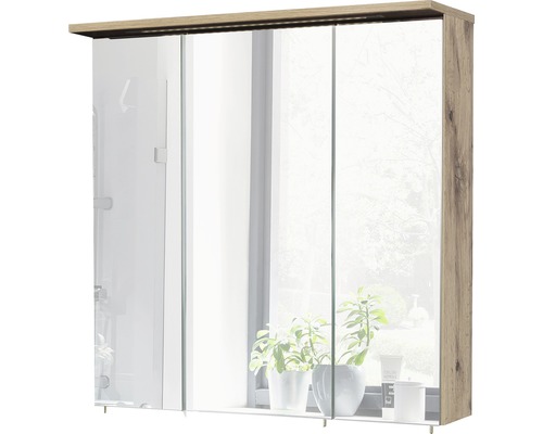 LED-Spiegelschrank Möbelpartner Profil16 3-türig 70x16x72 cm eiche natur