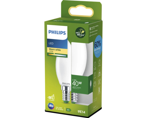 Philips LED-Lampe, warmweiß, 2700K, E14 Fassung im Karton