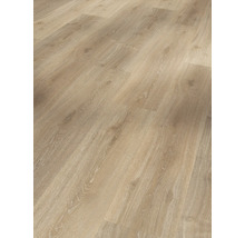 Bodenbelag aus hellem Laminat mit Holzoptik.
