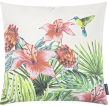Kissen mit Blumen- und Vogelmuster