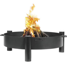 Feuerschale aus Stahl mit Holz und Flammen