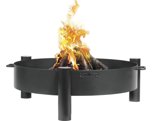 Feuerschale aus Stahl mit Holz und Flammen