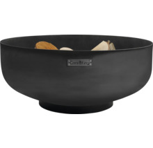 Feuerschale aus Metall mit Holzscheiten