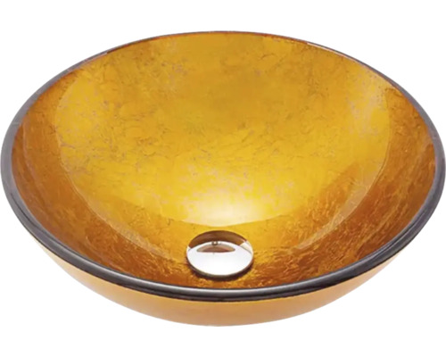 Glas Aufsatzwaschbecken Sanotechnik Design rund 42x42 cm gold Waschbecken aus Glas