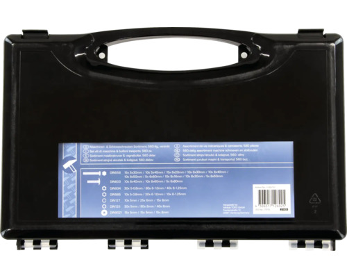 Schraubensortiment in schwarzem Koffer