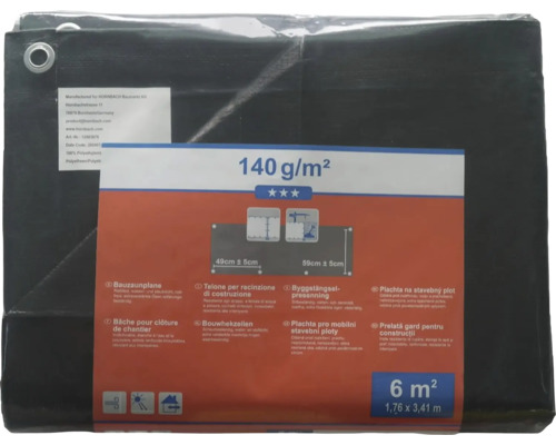Abdeckplane in Schwarz, 1,76 Meter mal 3,41 Meter