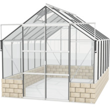 Gewächshaus mit Aluminiumrahmen und Basis aus Stein