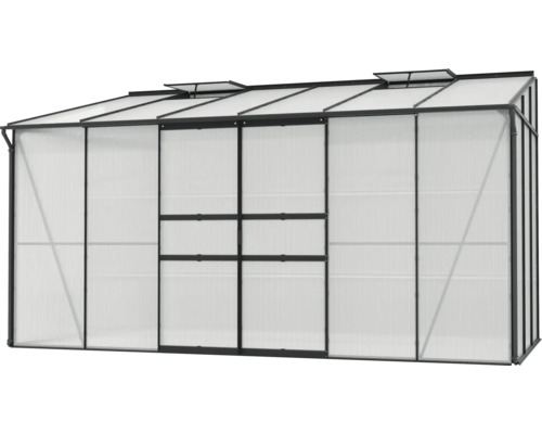 Gewächshaus mit Dachfenstern und Metallrahmen