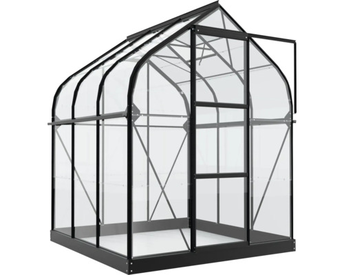 Gewächshaus mit Metallrahmen und transparenten Wänden