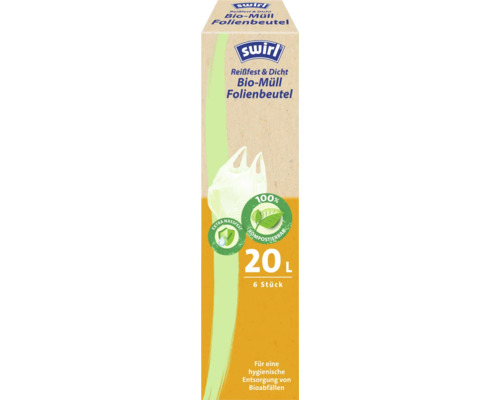 Swirl Bio Müllbeutel, reissfest und dicht, 20 Liter, 6 Stück