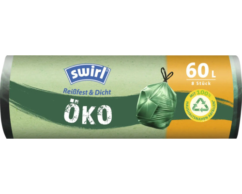 Öko-Müllbeutel mit Zuziehband Swirl® 60 l 8 Stk. grün Swirl Müllbeutel Öko, 60 Liter, 8 Stück, reißfest und dicht