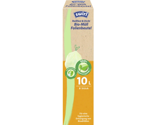 Swirl Bio Müllbeutel Folienbeutel, 10 Liter, 8 Stück, reißfest und dicht
