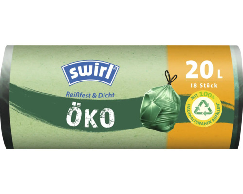 Öko-Müllbeutel mit Zuziehband Swirl® 20 l 18 Stk. grün Verpackungseinheit Swirl Müllbeutel Öko, 20 Liter Fassungsvermögen, 18 Stück
