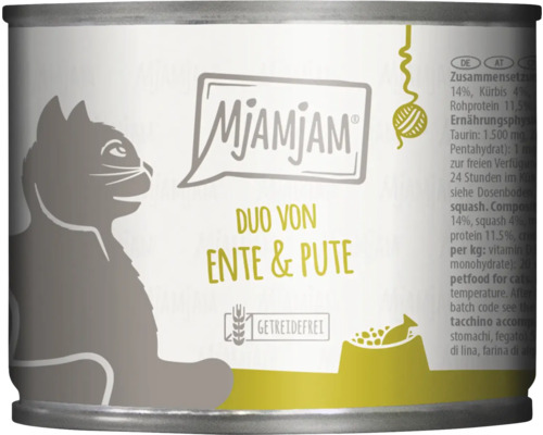 Katzenfutter nass MjAMjAM Duo Ente und Pute 200 g getreidefrei, glutenfrei Katzenfutter nass MjAMjAM Duo Ente und Pute 200 g getreidefrei, glutenfrei