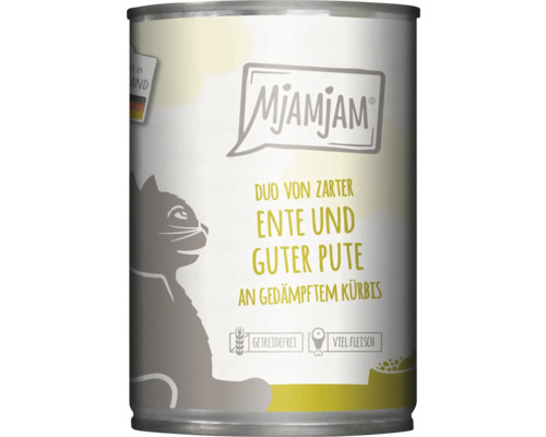Katzenfutter nass MjAMjAM Duo Ente und Pute 400 g getreidefrei, glutenfrei Katzenfutter nass MjAMjAM Duo Ente und Pute 400 g getreidefrei, glutenfrei