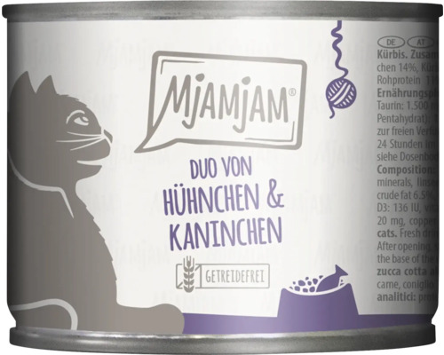 Katzenfutter nass MjAMjAM Duo Huhn und Kaninchen 200 g getreidefrei, glutenfrei Katzenfutter nass MjAMjAM Duo Huhn und Kaninchen 200 g getreidefrei, glutenfrei
